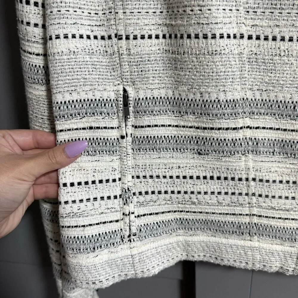 Loft Women Tweed Stripe Moto Full Zip Blazer Jacket Black/White 14(US L) Pockets